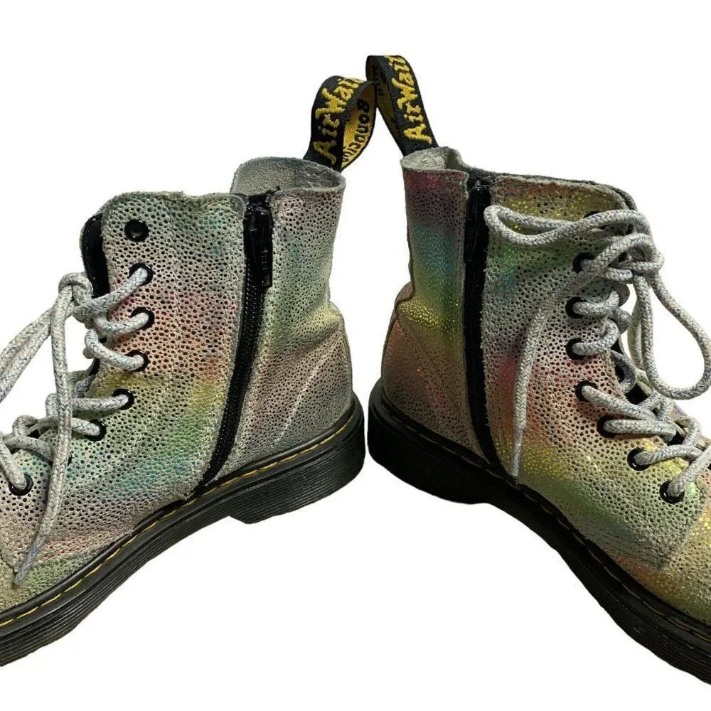 Dr Martens 1460 Pascal Boots 3 Rainbow Glitter Leather Laces Zip Rubber Sole